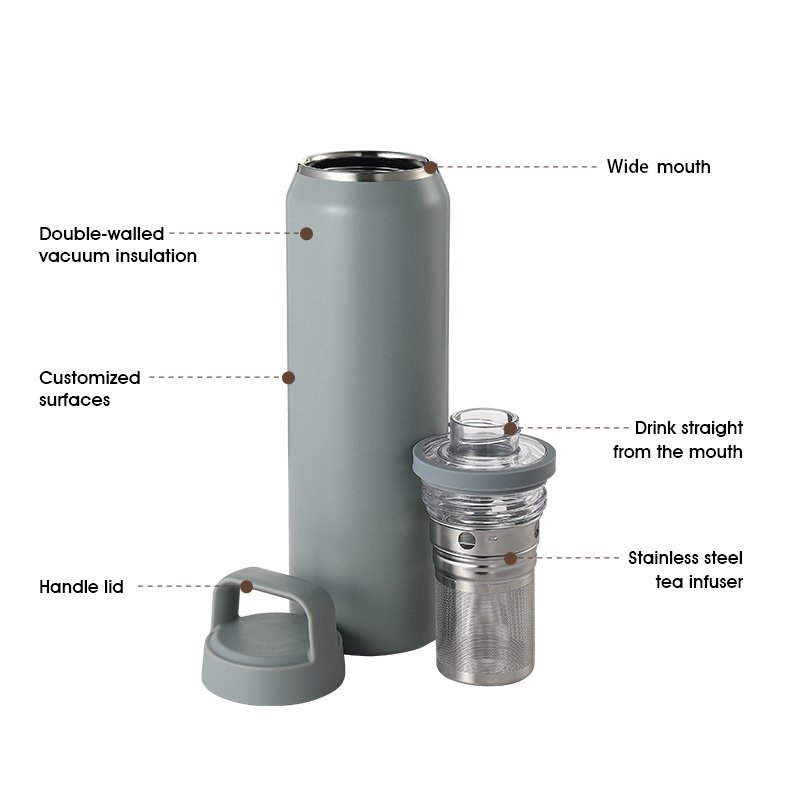 2024 Custom logo Reliable Drink Bottle Eco Friendly Vacuum Flask With Tea Strainer And Handle Lid