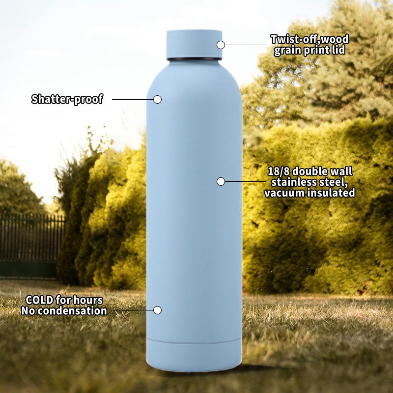 Custom soft touch double wall insulated hiking drink bottle 500ml vacuum flask stainless steel thermal water bottles