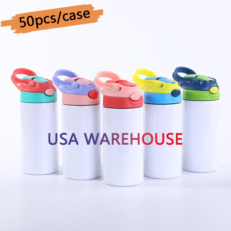 Colorful Leakproof 350ml 12oz Straight Custom Logo Double Walled Stainless Steel Sublimation Kids Water Bottles with Flip Top