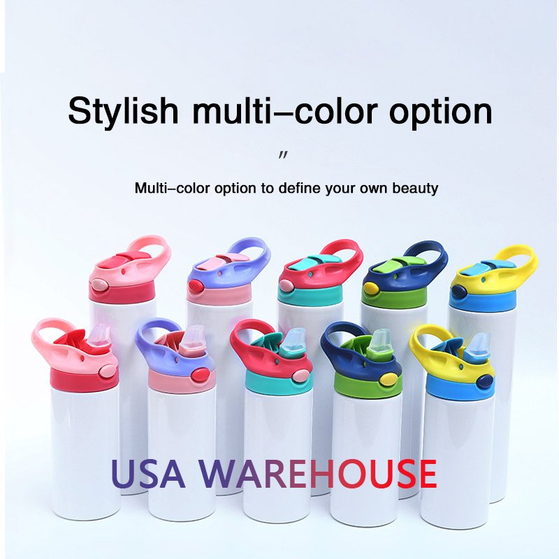 Colorful Leakproof 350ml 12oz Straight Custom Logo Double Walled Stainless Steel Sublimation Kids Water Bottles with Flip Top