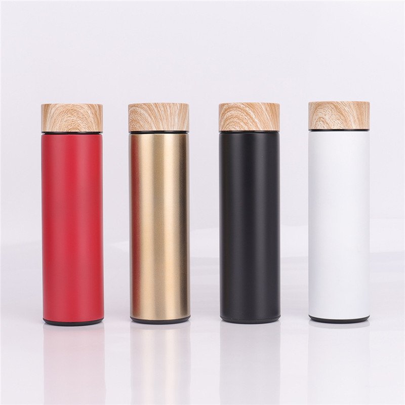 500ml 17oz Wood Grain Lid Insulated Thermal Cup Stainless Steel Vacuum Flask Double Wall Tumblers Bamboo Water Bottle With lid