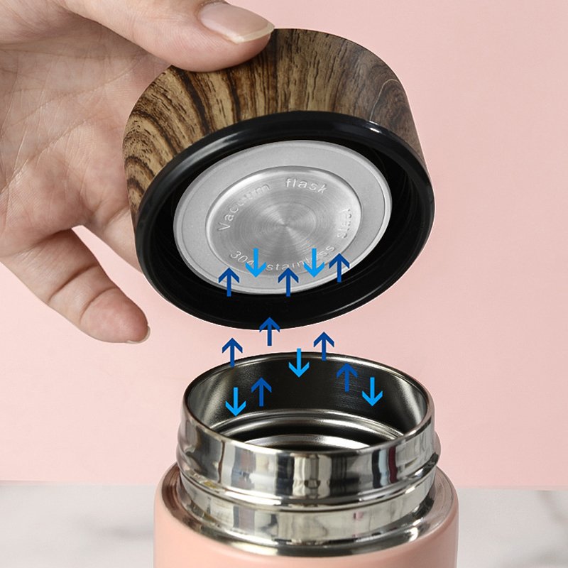 500ml 17oz Wood Grain Lid Insulated Thermal Cup Stainless Steel Vacuum Flask Double Wall Tumblers Bamboo Water Bottle With lid