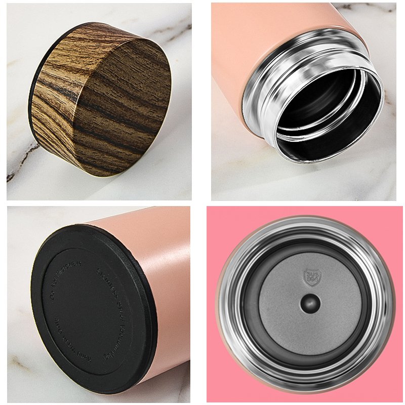 500ml 17oz Wood Grain Lid Insulated Thermal Cup Stainless Steel Vacuum Flask Double Wall Tumblers Bamboo Water Bottle With lid