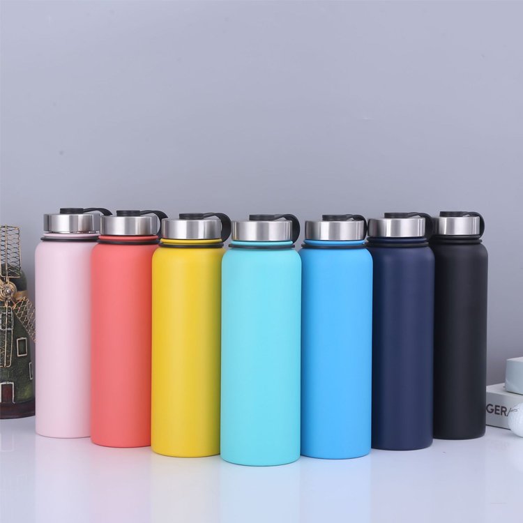 Portable Large Capacity 1L Sports Thermos Stainless Steel Bottle Insulated Vacuum Flask Black Water Bottle with Straw Lid