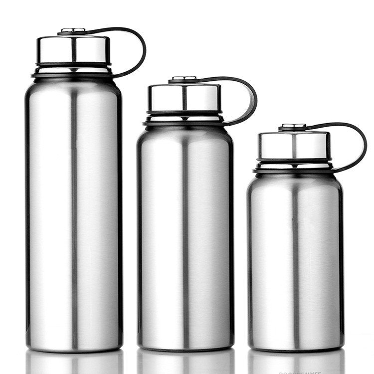 Portable Large Capacity 1L Sports Thermos Stainless Steel Bottle Insulated Vacuum Flask Black Water Bottle with Straw Lid