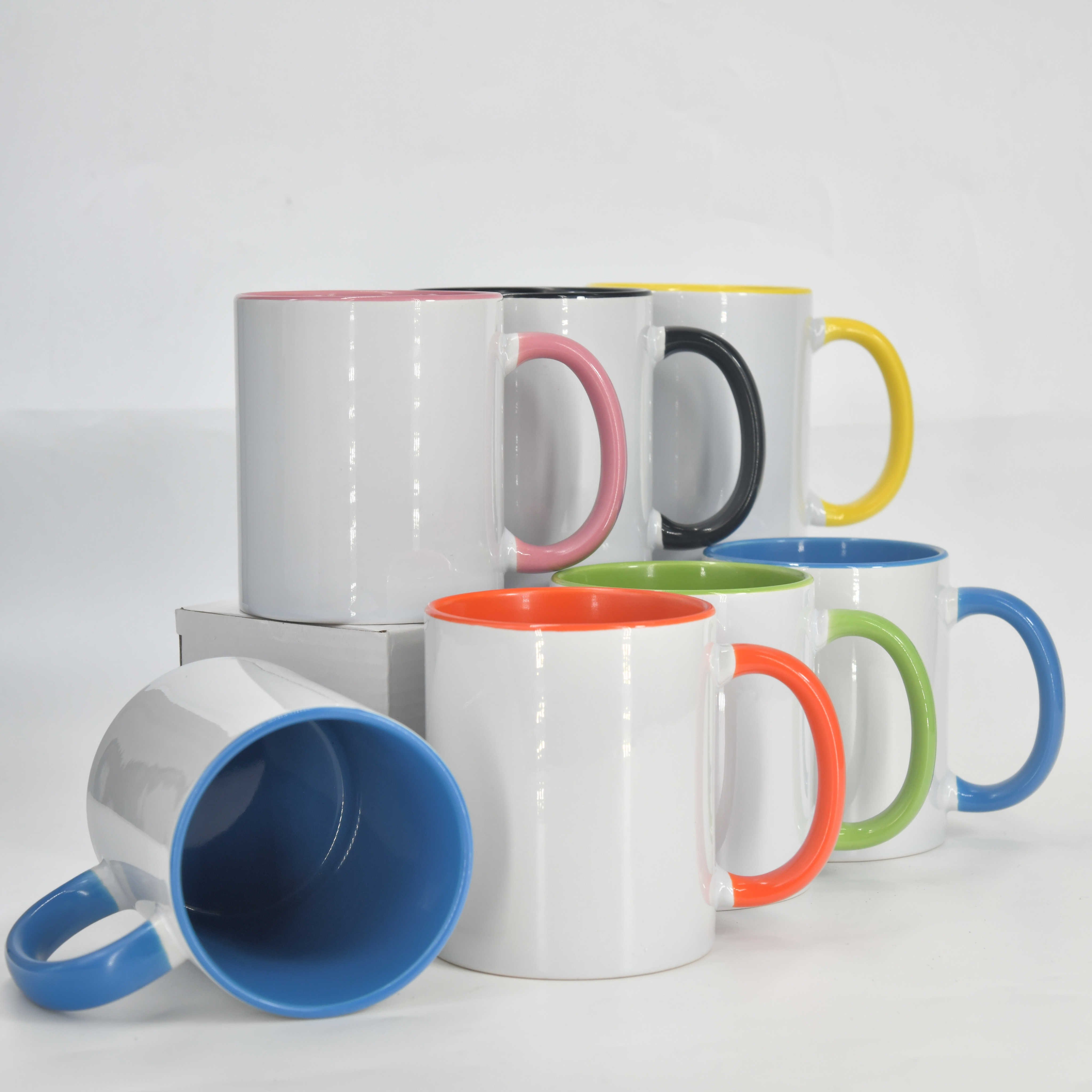 US Warehouse Sublimation Blanks Beer Coffee 11oz Colorful Bone Wholesale Ceramic Mugs With Logo Customize Bla
