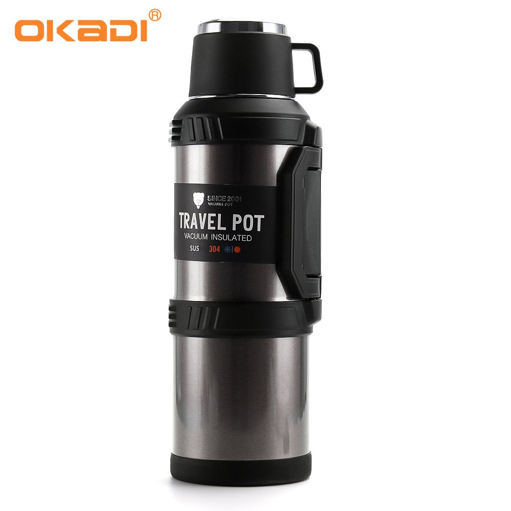 OKADI 3.6L Outdoor Camping Double Wall 304 Stainless Steel Vacuum Thermos Flask with Portable Handle
