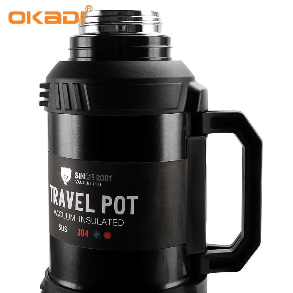 OKADI 3.6L Outdoor Camping Double Wall 304 Stainless Steel Vacuum Thermos Flask with Portable Handle
