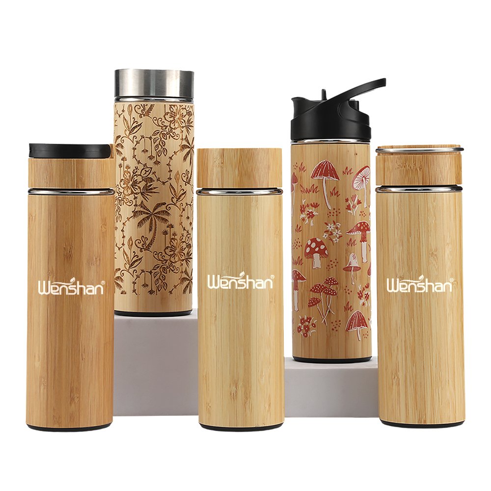 Coffee mug with handle bamboo travel coffee mug double wall insulated with 304 stainless steel inner cup BPA free