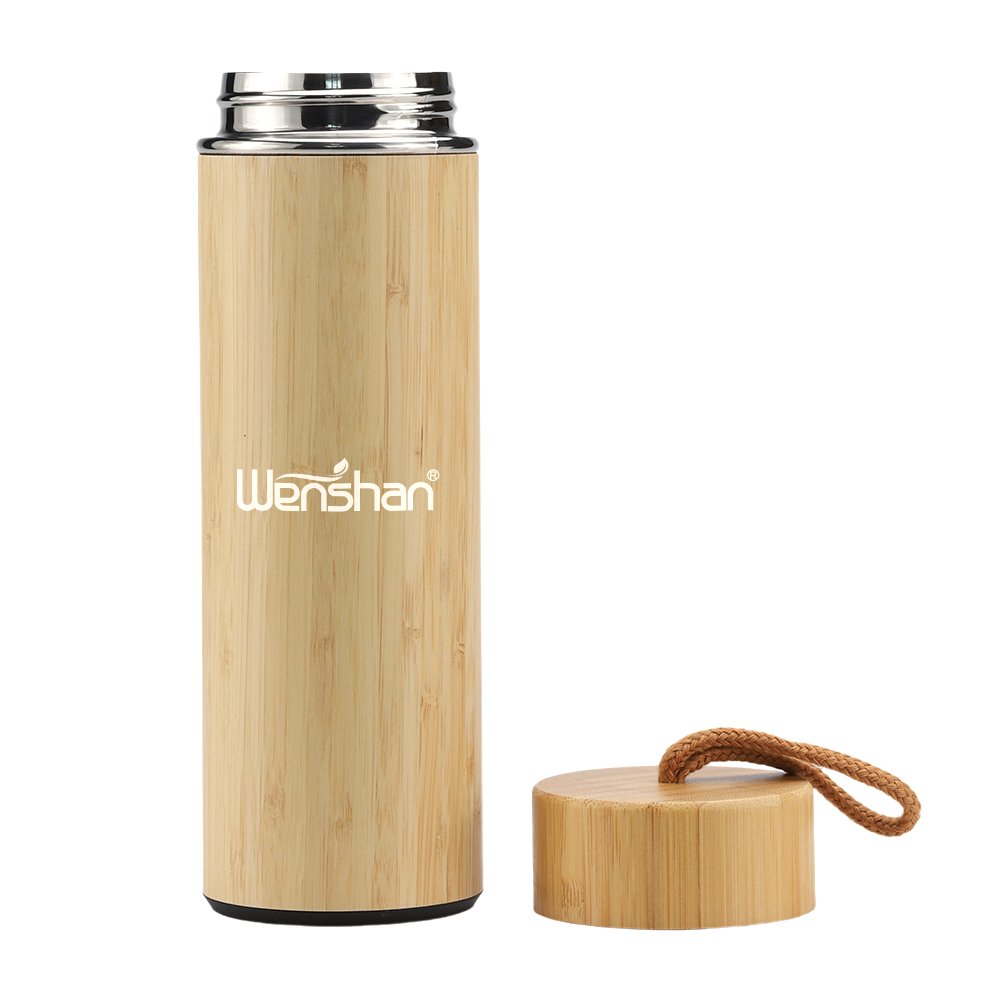 Coffee mug with handle bamboo travel coffee mug double wall insulated with 304 stainless steel inner cup BPA free