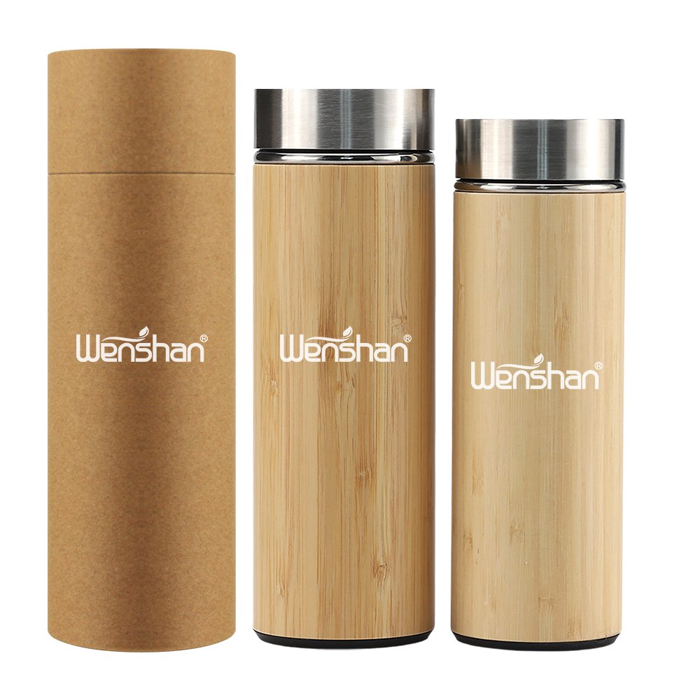 Coffee mug with handle bamboo travel coffee mug double wall insulated with 304 stainless steel inner cup BPA free
