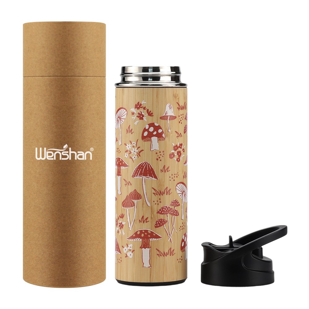 Coffee mug with handle bamboo travel coffee mug double wall insulated with 304 stainless steel inner cup BPA free
