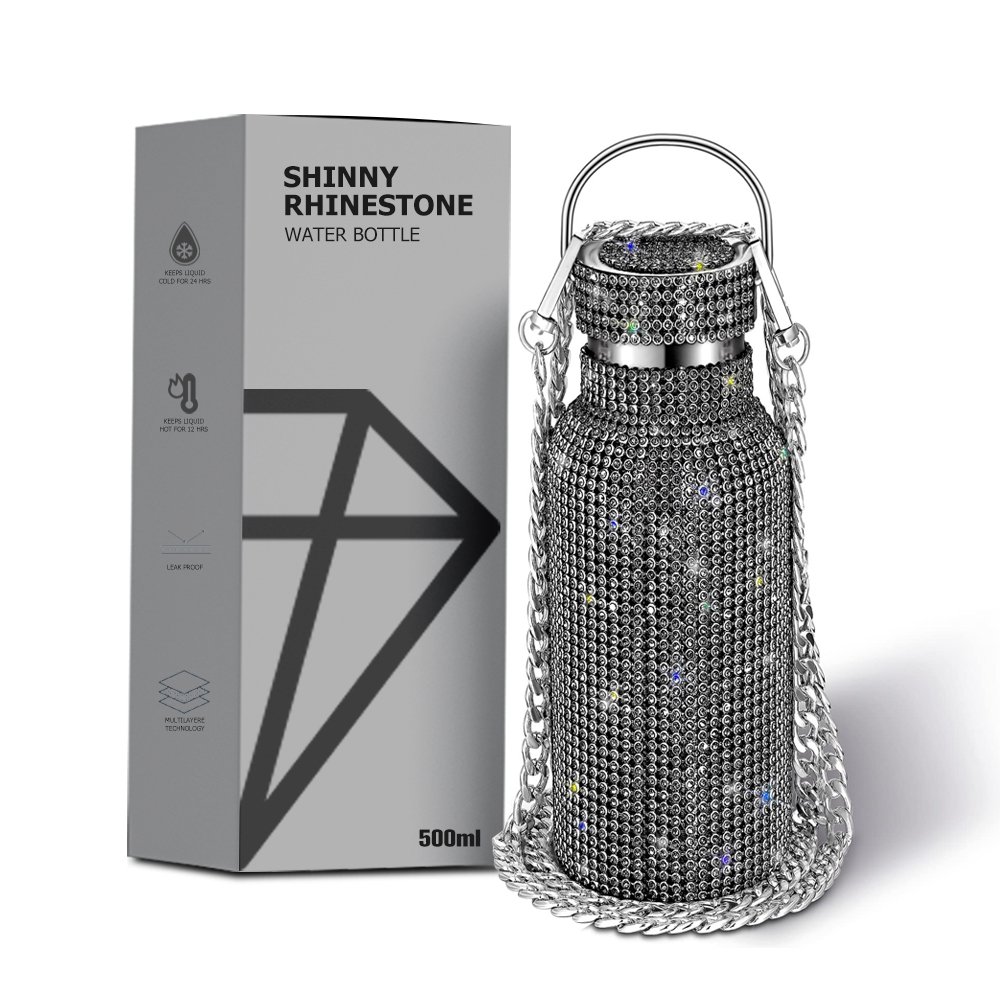 wholesale luxury pink thermal stainless steel bling rhinestone water bottle diamond vacuum flask with lid
