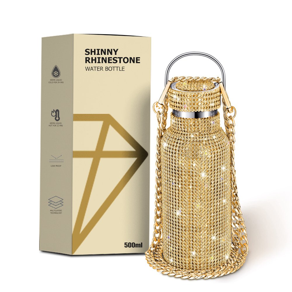 wholesale luxury pink thermal stainless steel bling rhinestone water bottle diamond vacuum flask with lid