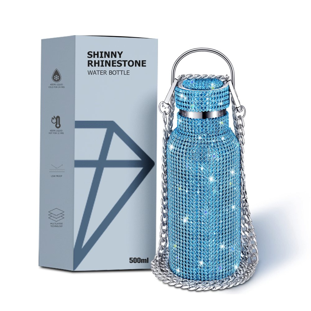 wholesale luxury pink thermal stainless steel bling rhinestone water bottle diamond vacuum flask with lid
