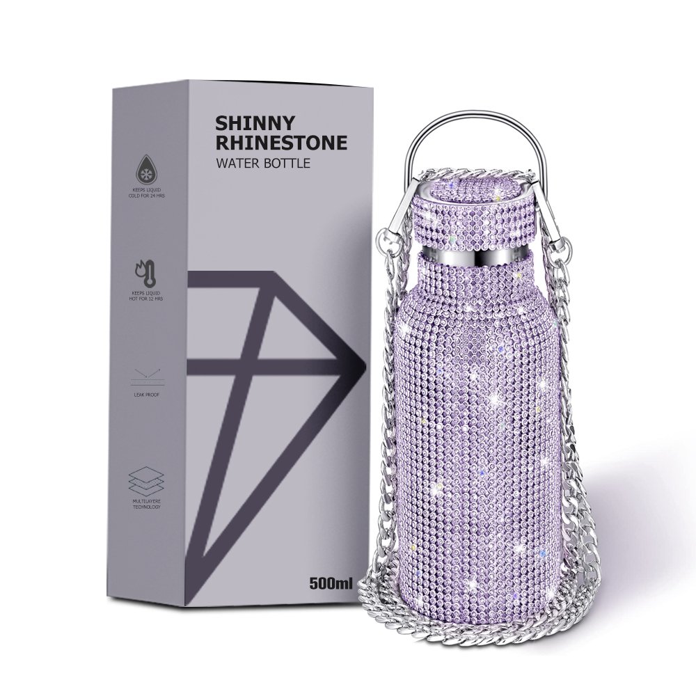 wholesale luxury pink thermal stainless steel bling rhinestone water bottle diamond vacuum flask with lid