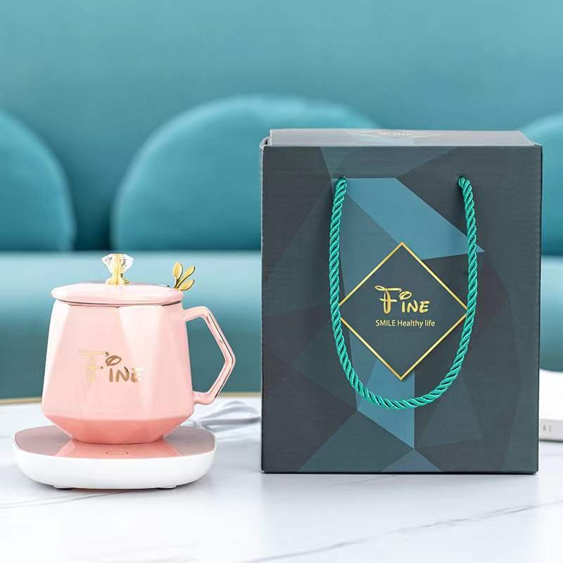 home ceramic mugs with lid and USB warmer heated coffee mug heater gift sets custom logo