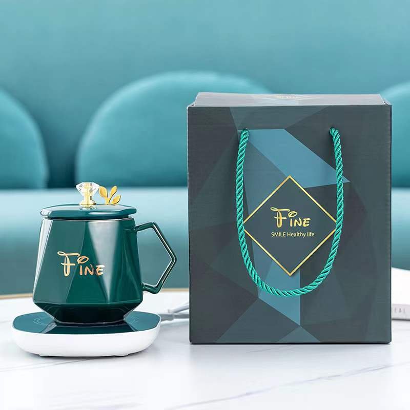 home ceramic mugs with lid and USB warmer heated coffee mug heater gift sets custom logo