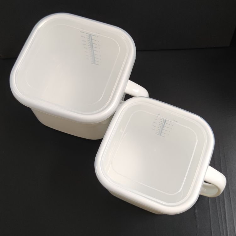 Large-capacity White Enamel Metal Steel Cup Kitchen Induction Cooker Gas Heating Square Instant Noodle Mug