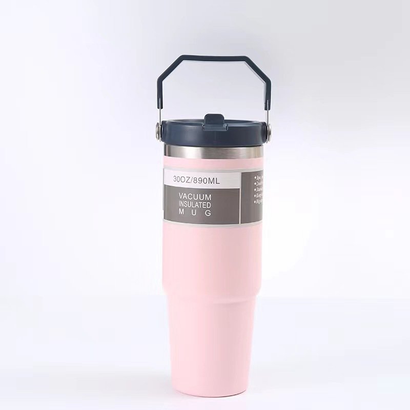 30oz Oversized Coffee Street Running BPA Free Warm Hot Stainless Steel Water bottle with Straw
