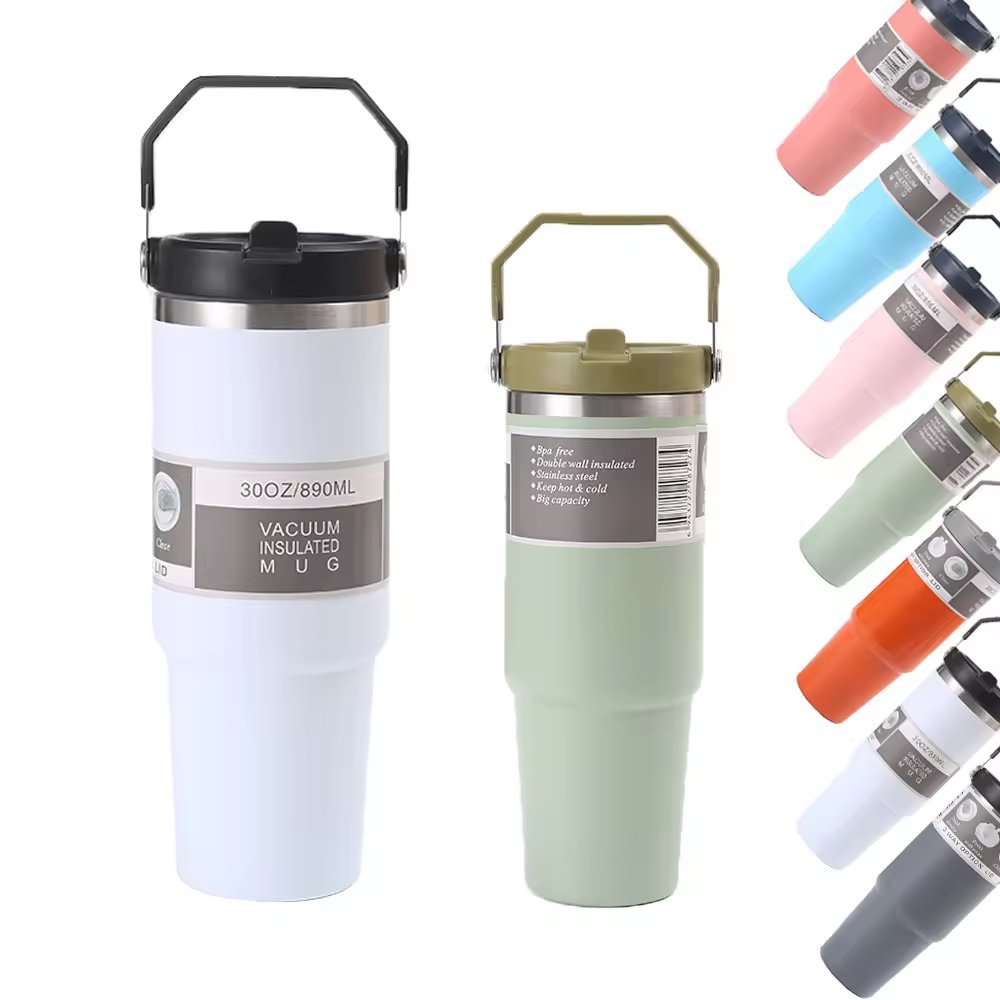 2024 High Quality Double Wall Cups 20oz 30oz Stainless Steel Portable Coffee Mug For Car With Lids Tumbler With Handle And Straw