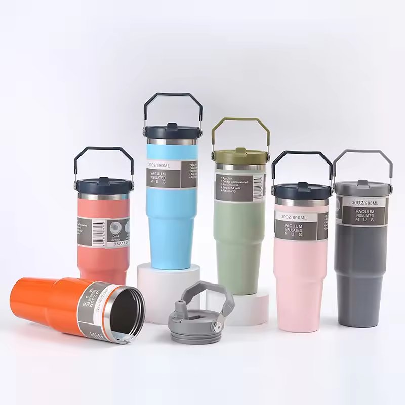 2024 High Quality Double Wall Cups 20oz 30oz Stainless Steel Portable Coffee Mug For Car With Lids Tumbler With Handle And Straw