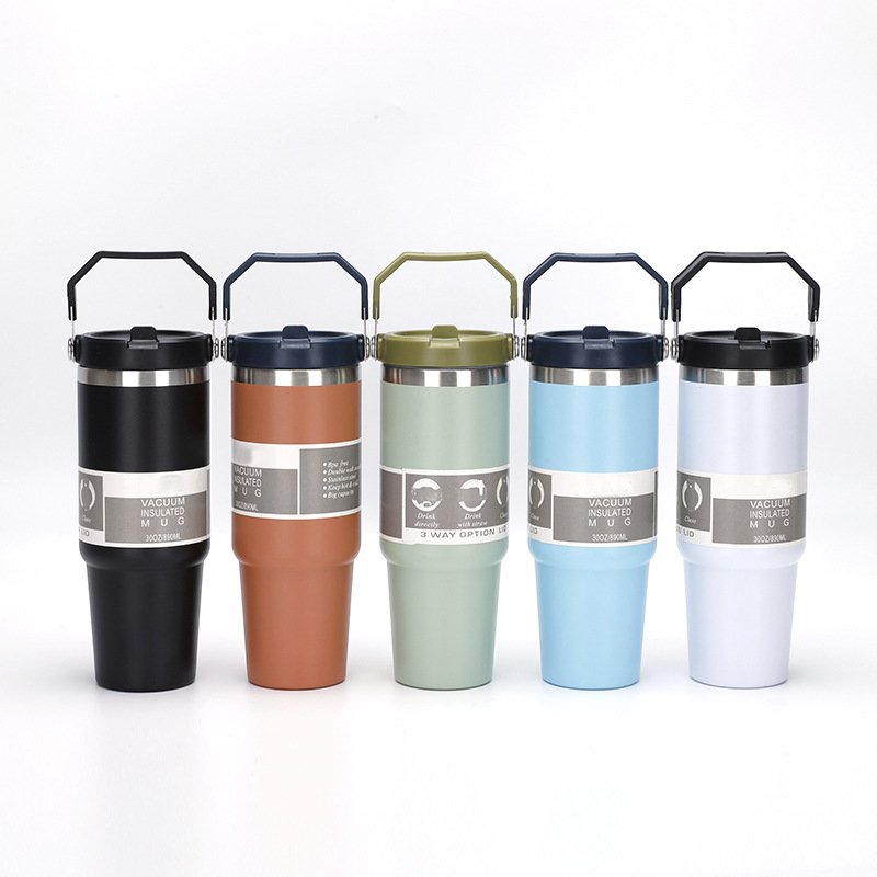 2024 High Quality Double Wall Cups 20oz 30oz Stainless Steel Portable Coffee Mug For Car With Lids Tumbler With Handle And Straw