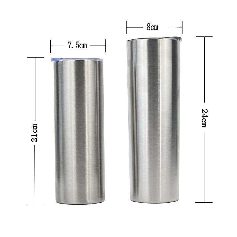 Custom 20OZ 30oz Stainless Steel Skinny silver Tumbler Vacuum Insulated Cups In Bulk For Sublimation DIY