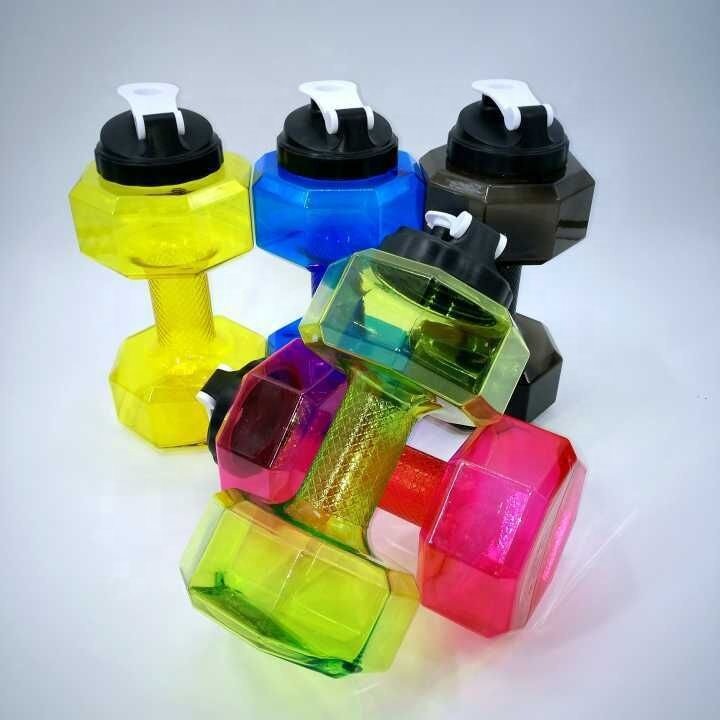 2.2 Liter gym water bottle plastic dumbbell shape PETG sport shake bottle