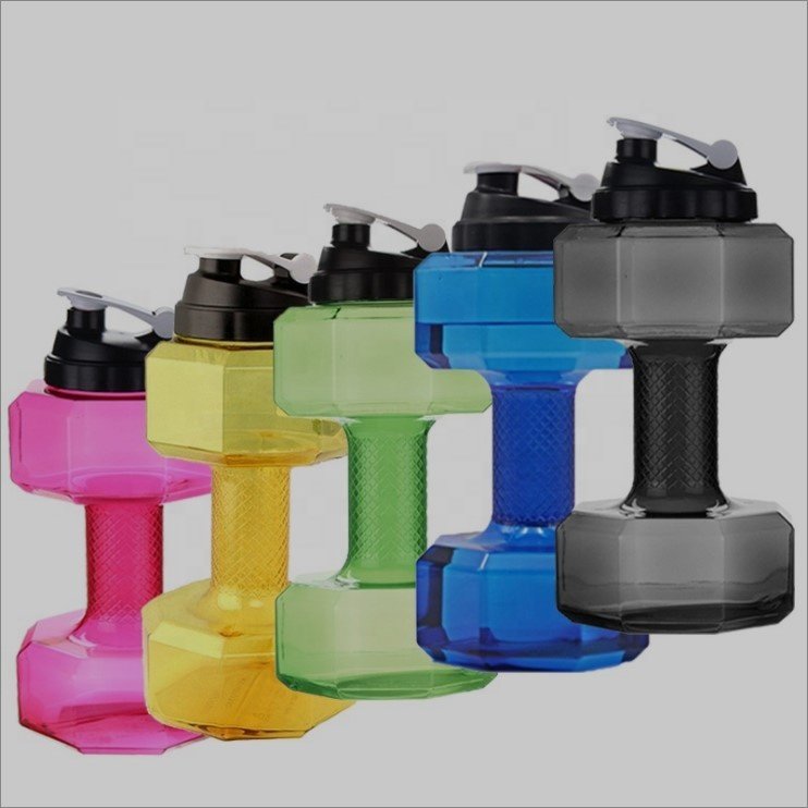 2.2 Liter gym water bottle plastic dumbbell shape PETG sport shake bottle