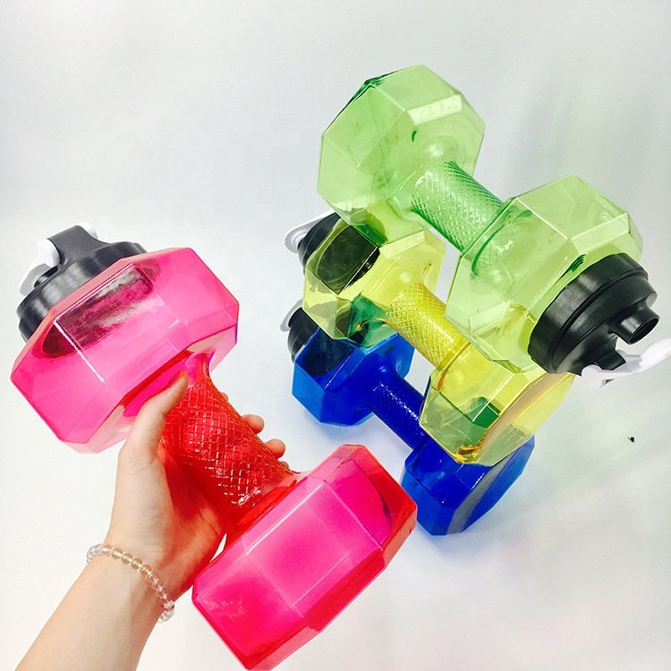 2.2 Liter gym water bottle plastic dumbbell shape PETG sport shake bottle