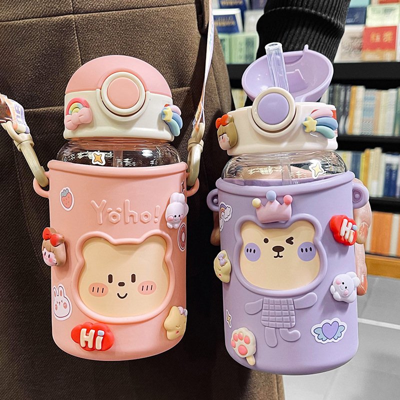 Wholesale customized 450ml kids drinking bottle plastic drink kids water bottle with straw