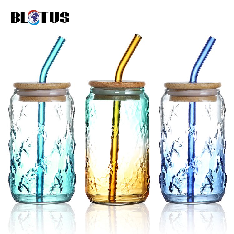 Sublimation 12oz 16oz 20oz Beer Soda Coffee Mug Can Shaped Glass Tumbler with Bamboo Lid Straw Cup