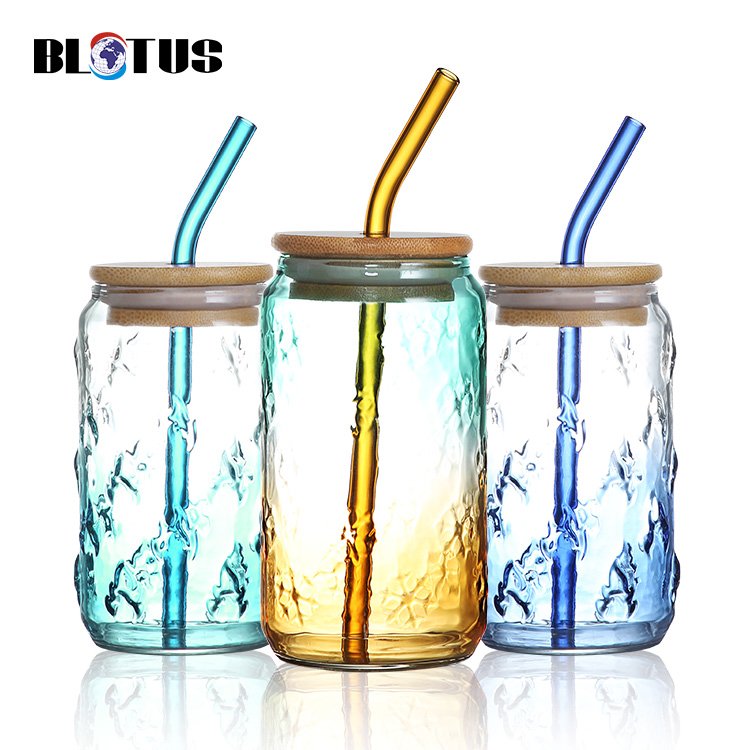 Sublimation 12oz 16oz 20oz Beer Soda Coffee Mug Can Shaped Glass Tumbler with Bamboo Lid Straw Cup