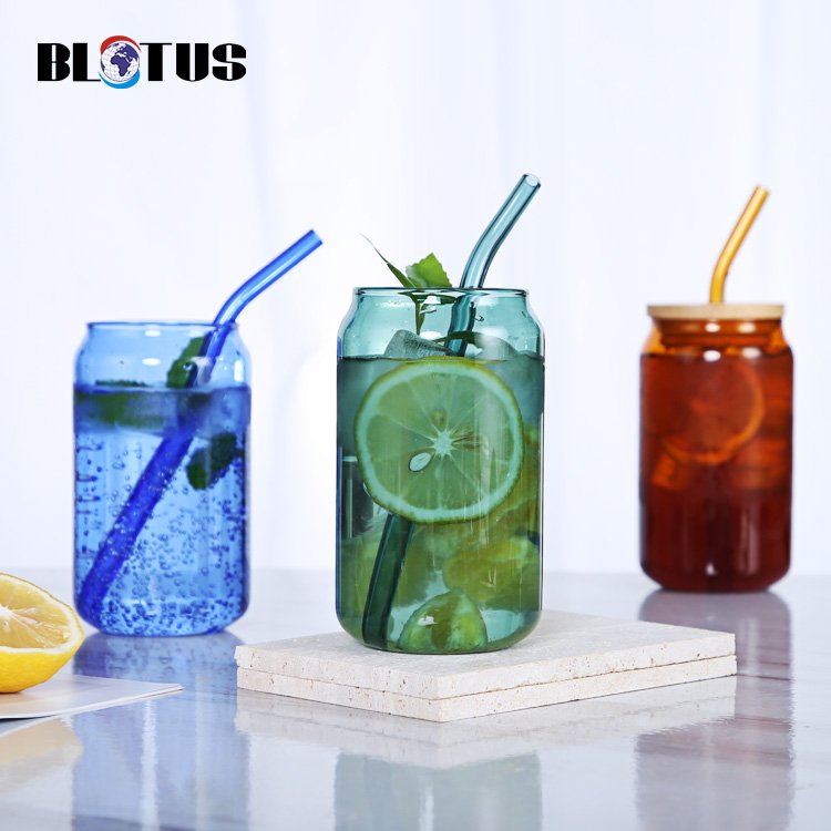 Sublimation 12oz 16oz 20oz Beer Soda Coffee Mug Can Shaped Glass Tumbler with Bamboo Lid Straw Cup