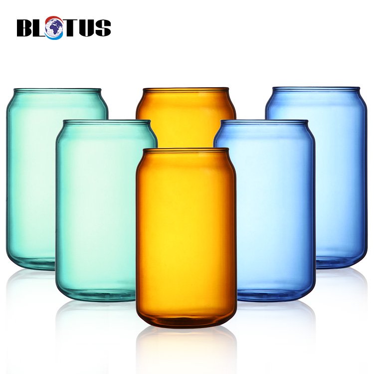 Sublimation 12oz 16oz 20oz Beer Soda Coffee Mug Can Shaped Glass Tumbler with Bamboo Lid Straw Cup