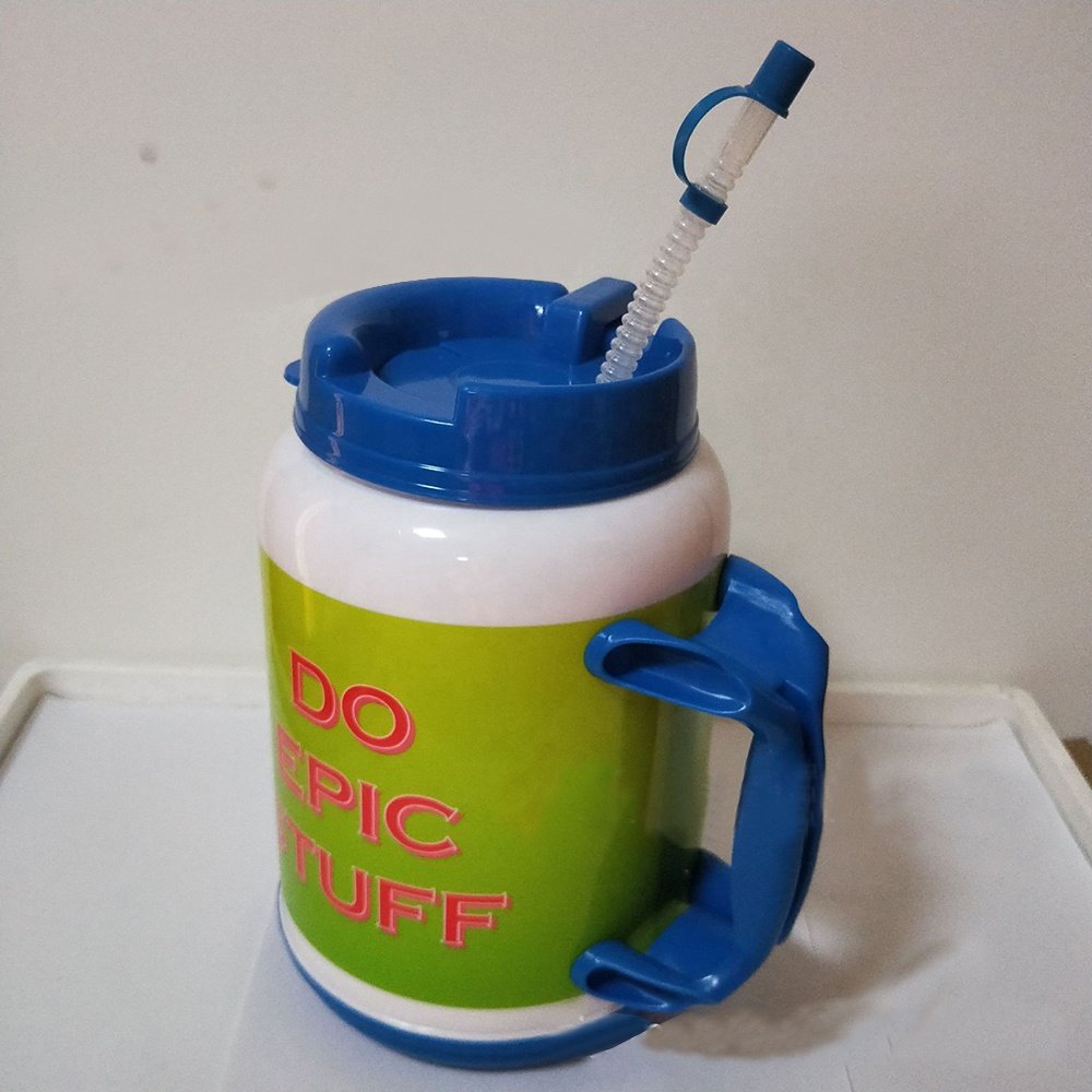 64OZ Thermo Mug Double Plastic Cup Custom Water Flask with Straw and Handle