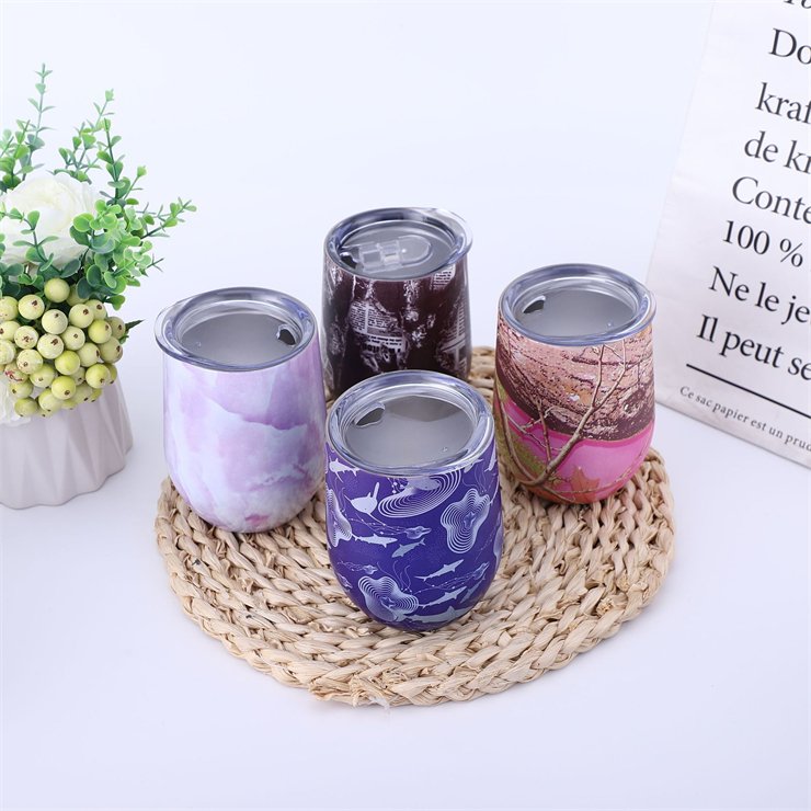 Stainless steel wine glasses cups with lid double wall insulated vacuum tumbler travel mug for little child