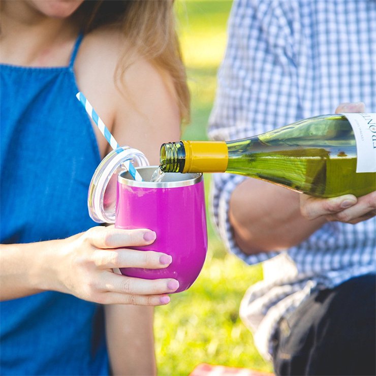 Stainless steel wine glasses cups with lid double wall insulated vacuum tumbler travel mug for little child