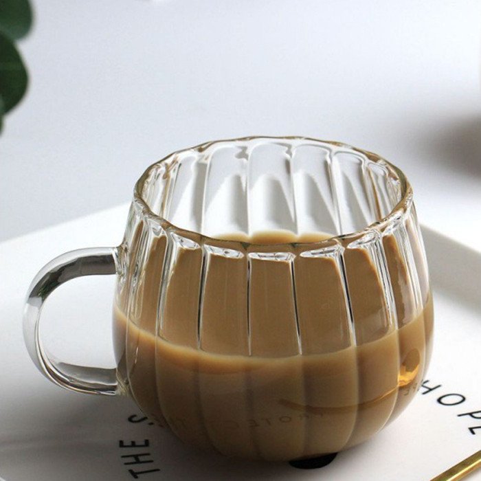 Heat-resistant Pumpkin Ribbed Drinking Glasses Glass Mug for Coffee Milk