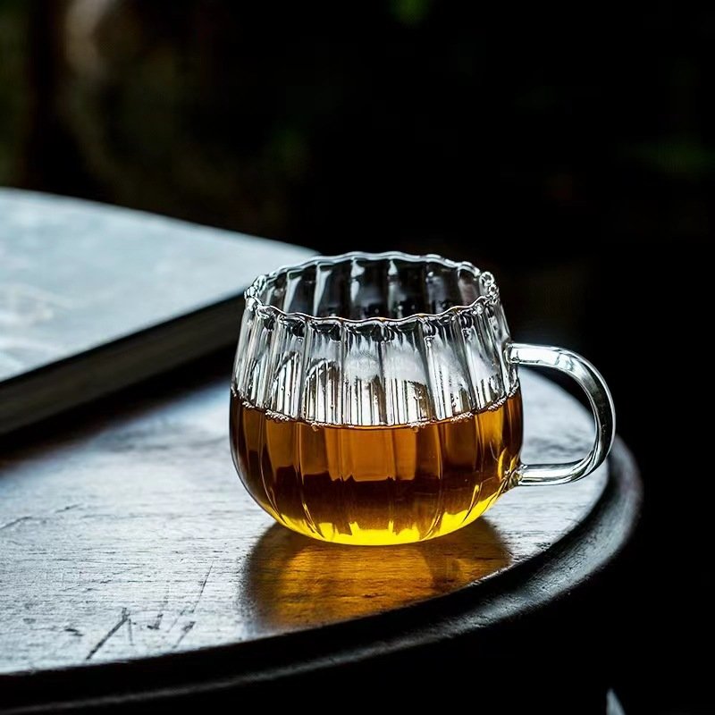Heat-resistant Pumpkin Ribbed Drinking Glasses Glass Mug for Coffee Milk
