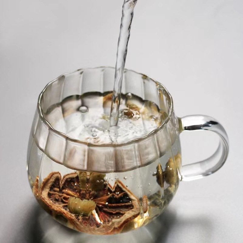 Heat-resistant Pumpkin Ribbed Drinking Glasses Glass Mug for Coffee Milk