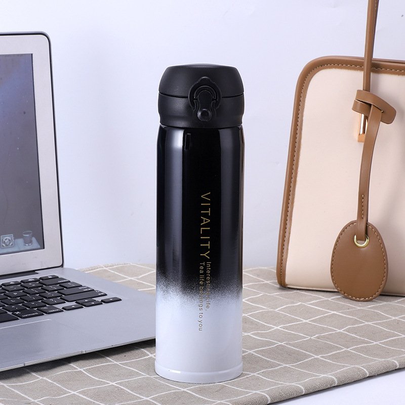 Wide Mouth Vacuum Flask Double Wall Stainless Steel Insulated Kids School Water Bottles with Bounce Lid