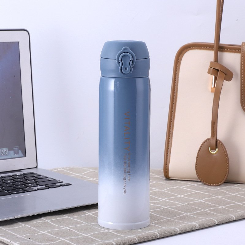 Wide Mouth Vacuum Flask Double Wall Stainless Steel Insulated Kids School Water Bottles with Bounce Lid