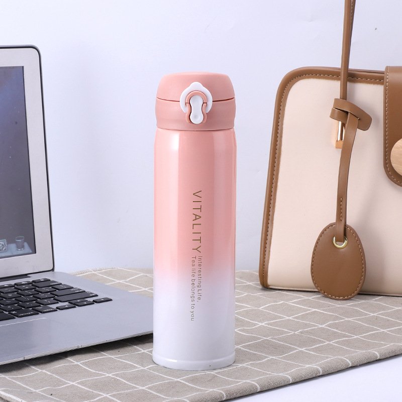 Wide Mouth Vacuum Flask Double Wall Stainless Steel Insulated Kids School Water Bottles with Bounce Lid
