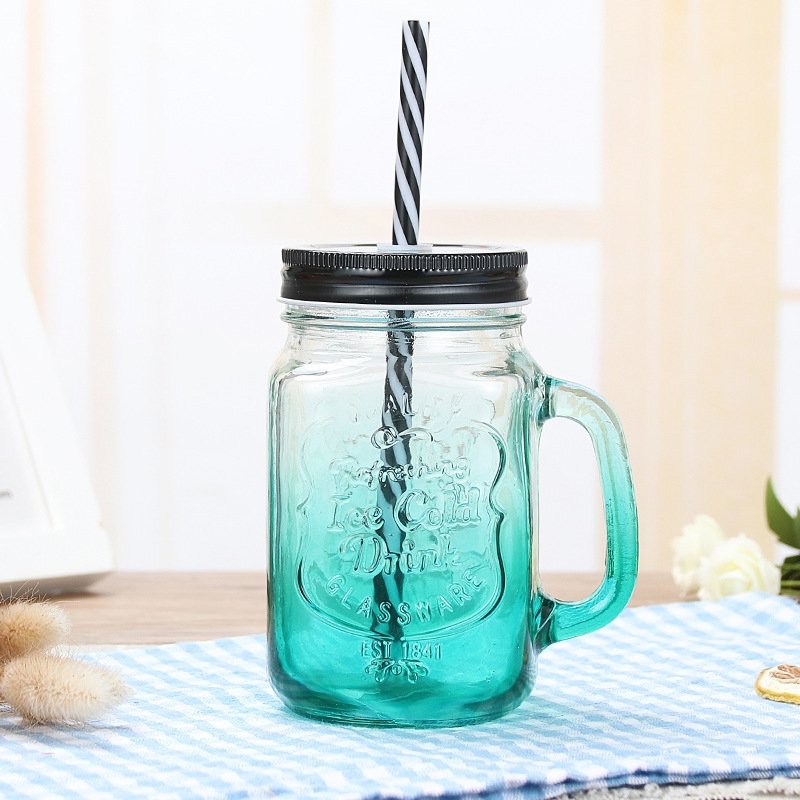 JM Food Grade Bestselling Wholesale 4oz 8oz 12oz 16oz 25oz 32oz Glass Soda Juice Water Mason Bottle Jar Mug with Lid and Straw