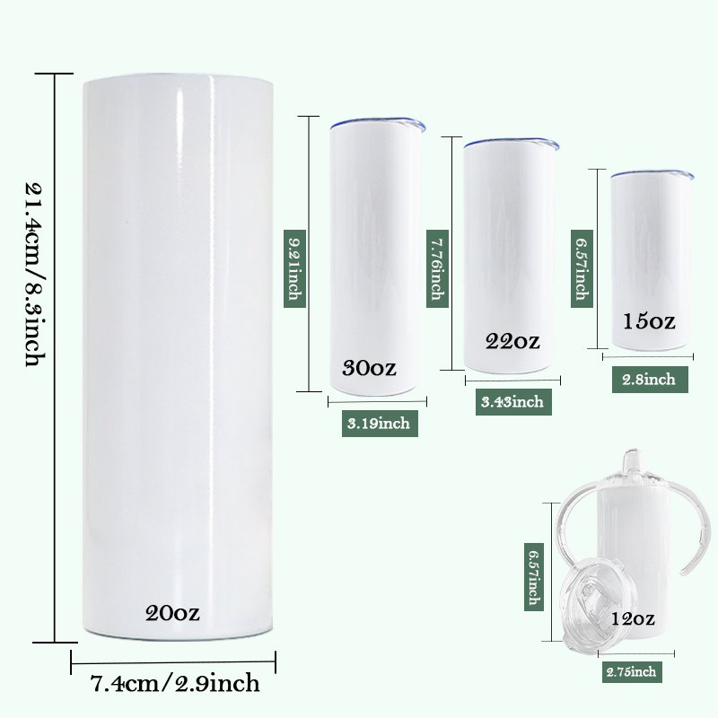 Wholesale USA Warehouse 20oz 30oz skinny sublimation blanks tumbler straight double wall stainless steel sublimation tumbler