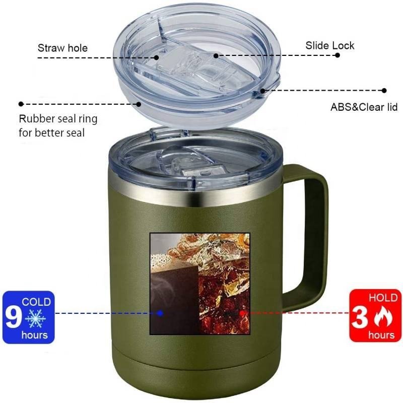 Stainless Steel Insulated Tumbler Double Wall Vacuum Travel Hot Coffee Mug with Handle Sliding Lid