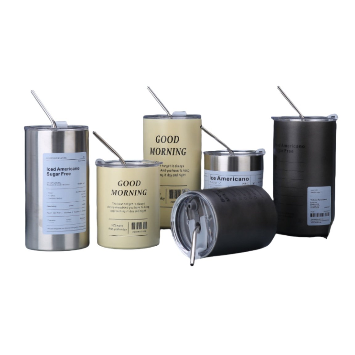 Wholesale Ice Americana Vacuum Double Layer Stainless Steel thermos Insulated Coffee Mug with Straw