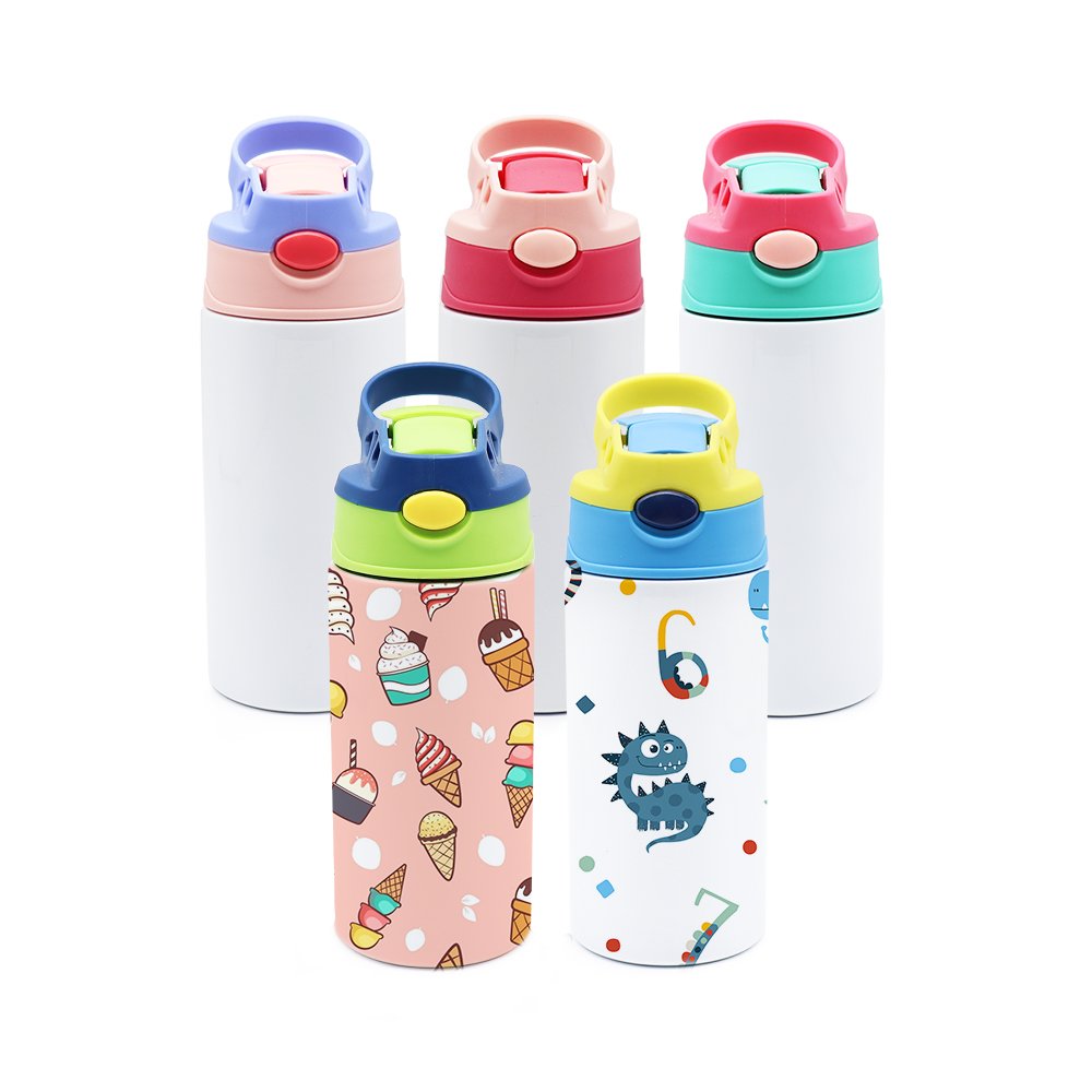 Factory direct sell 12oz straight sublimation kids bottle flip top lids tumbler with straw for kids